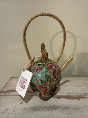 Vtg NYCO Cloisonné Miniature Teapot Fruit Pear Grapes Nicki Yassaman Enamel